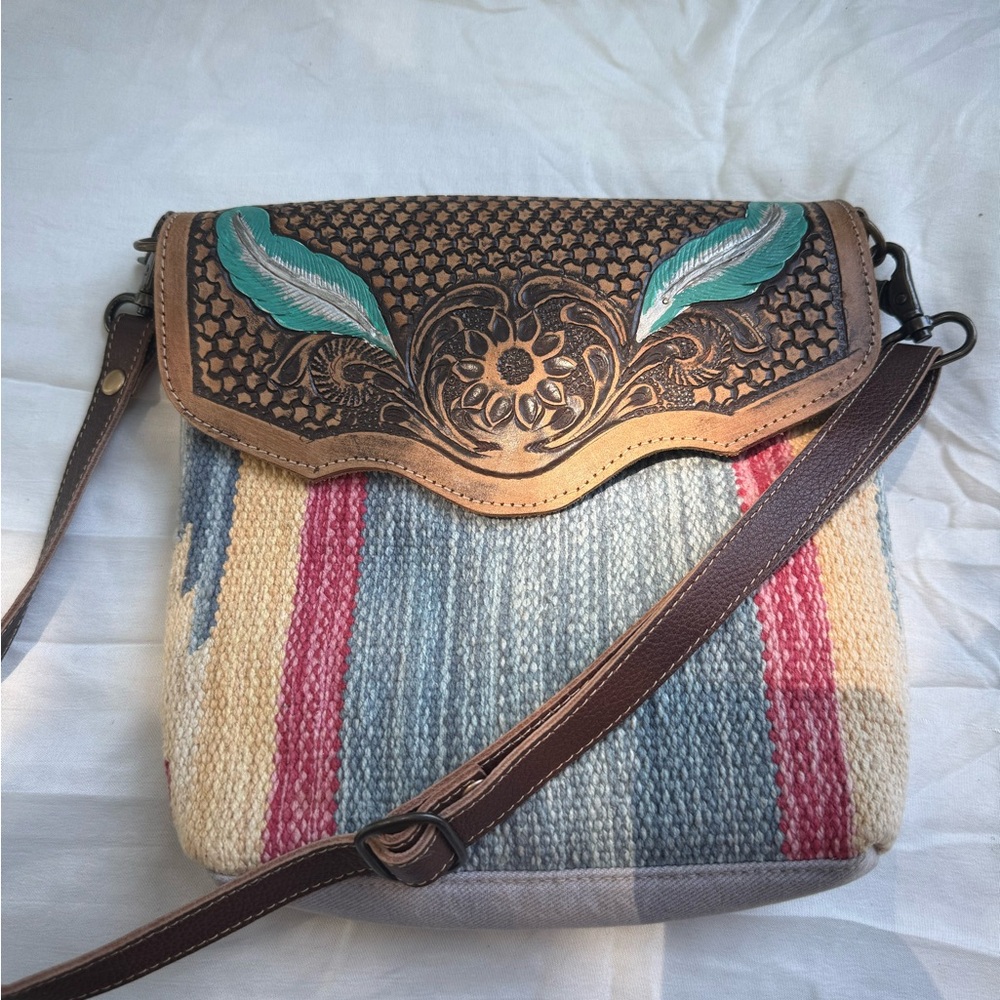 Myra Bag Western Leather Canvas Crossbody Multicolor